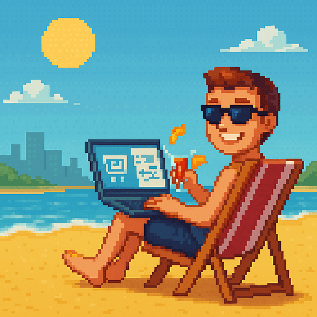 Relaxing on the beach while business grows